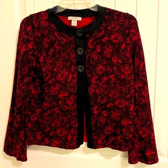 Mercer Street Studio Red Black Rose Shrug Cardigan Sweater PS - Picture 1 of 8